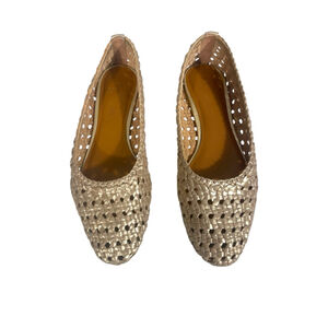 Women's Halston Irene Ballet Flats Size 7M Gold Woven Leather